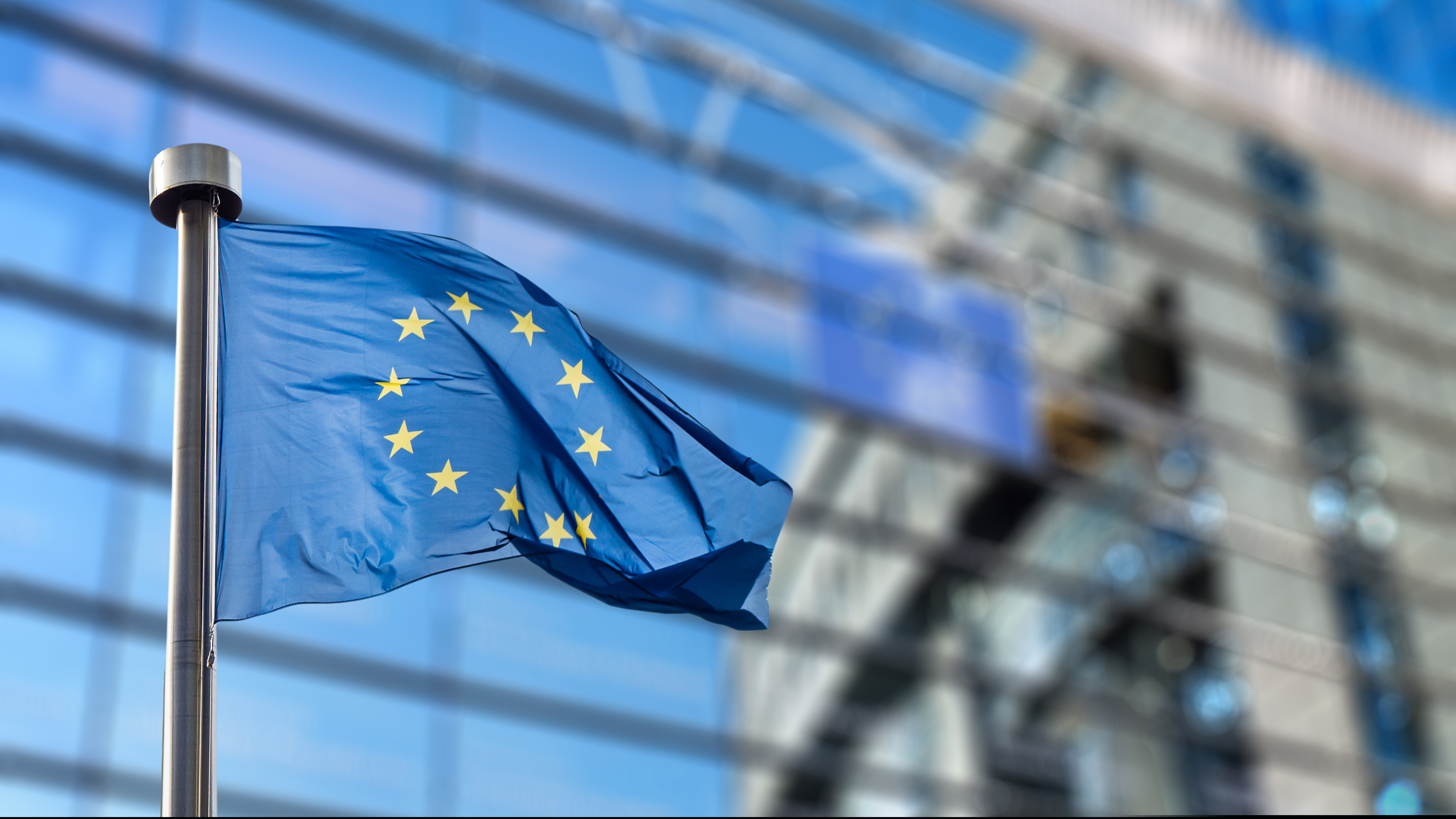 European,Union,Flag,In,Front,Of,The,Berlaymont,Building,(european