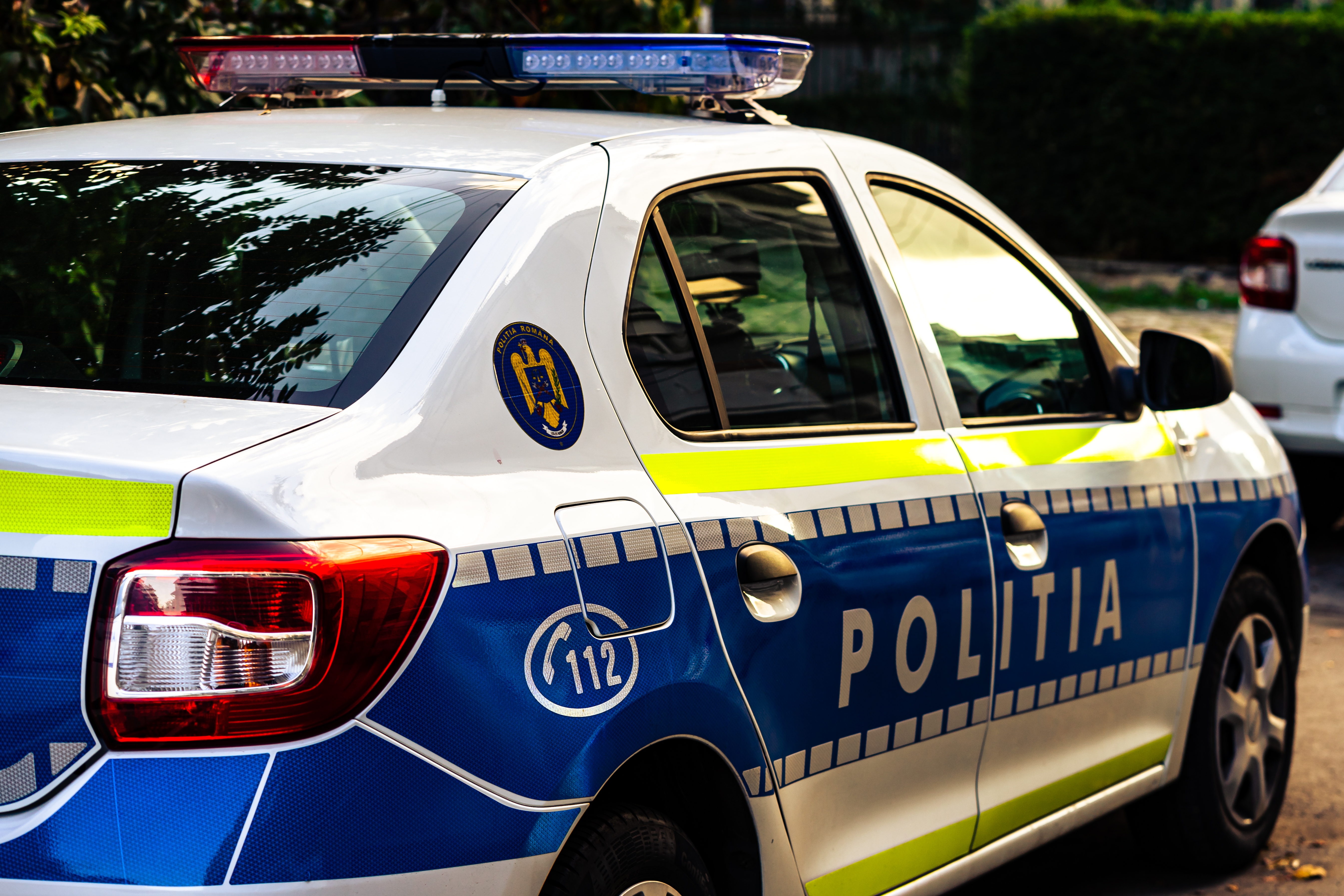 Romanian,Police,(politia,Rutiera),Car,Parked,Along,The,Street,In