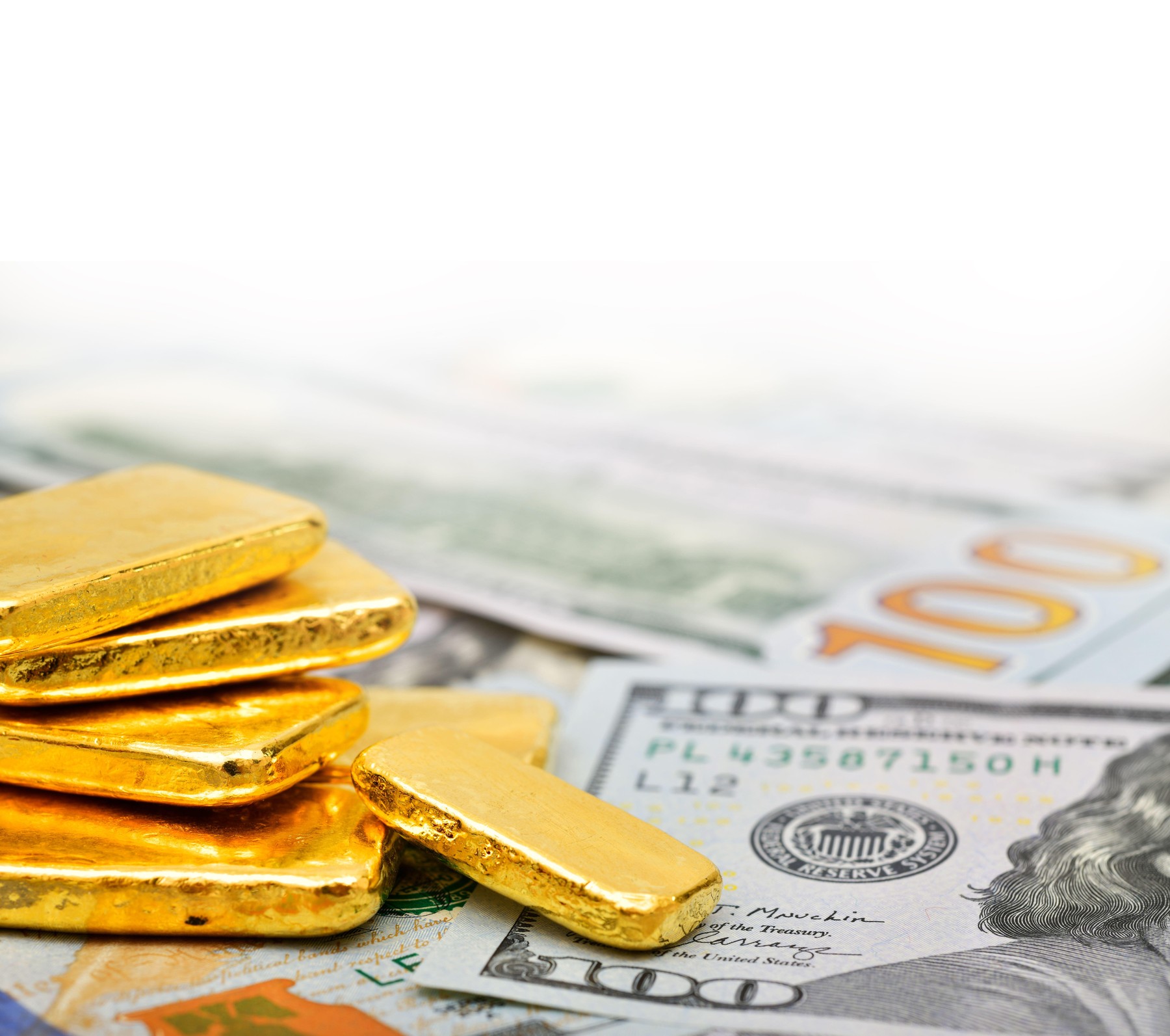 Paper us 100 dollar bill with gold bars, concept of investment and saving, wealth