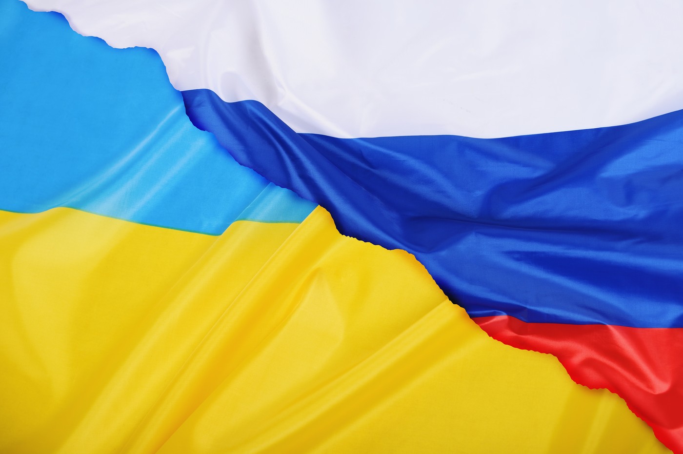 Background of Ukraine country flag versus Russia flag