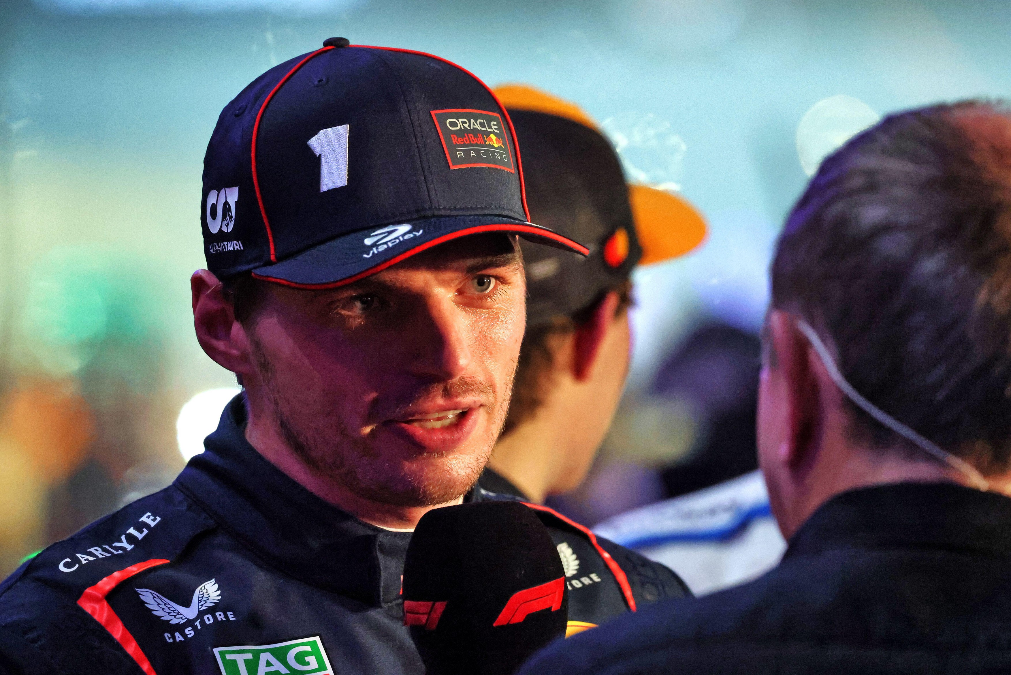 Race winner Max Verstappen (NLD) Red Bull Racing in parc ferme with Martin Brundle (GBR) Sky Sports F1 Commentator. 30.11.2025. Formula 1 World Championship, Rd 23, Qatar Grand Prix, Doha, Qatar, Race Day. Photo credit should read: XPB/Alamy Live News.